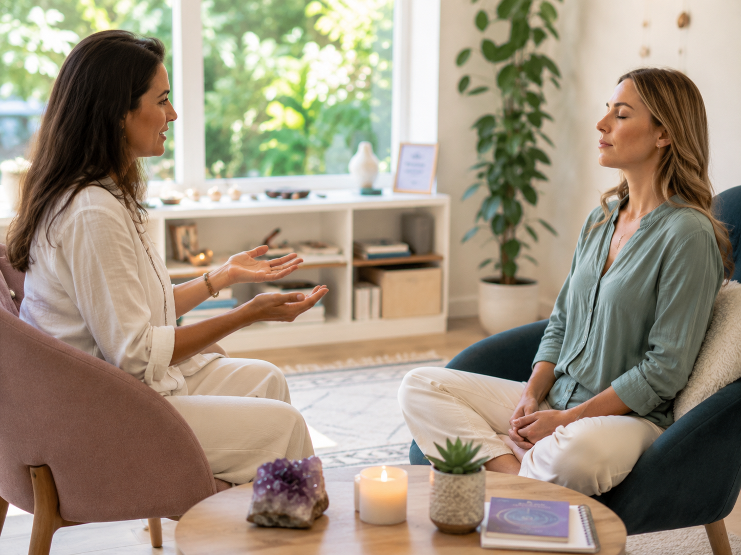 Foto de sesión de ThetaHealing — ambiente de calma y apertura